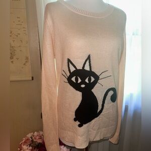 Saks Fifth Avenue Cream and Black Crew Neck Sweater, Medium.